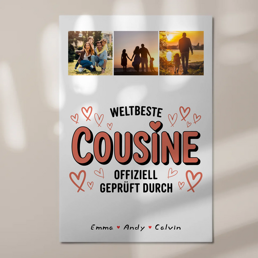 Personalisierte Fotoboard Poster Magnetisch für Cousine mit Weltbeste Cousine Fotocollage Offiziell Geprüft Durch 1