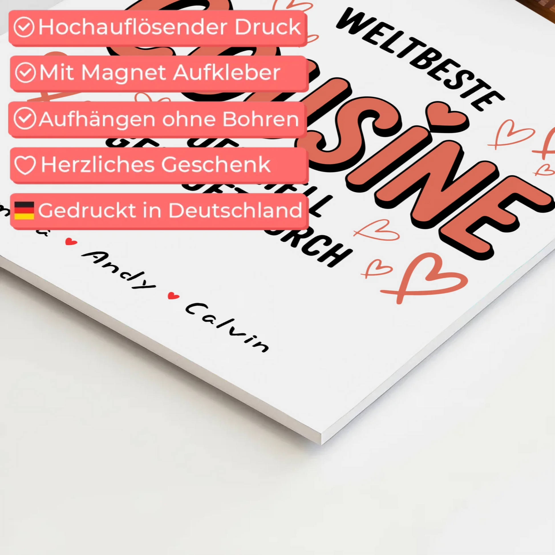 Personalisierte Fotoboard Poster Magnetisch für Cousine mit Weltbeste Cousine Fotocollage Offiziell Geprüft Durch 4