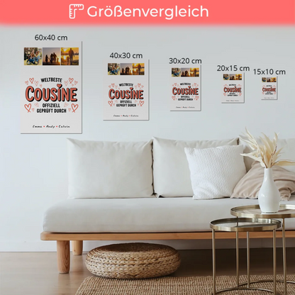 Personalisierte Fotoboard Poster Magnetisch für Cousine mit Weltbeste Cousine Fotocollage Offiziell Geprüft Durch