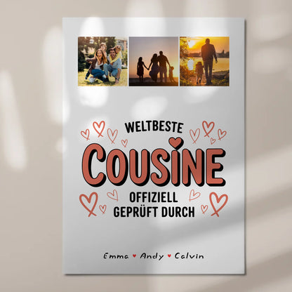 Personalisierte Fotoboard Poster Magnetisch für Cousine mit Weltbeste Cousine Fotocollage Offiziell Geprüft Durch 7