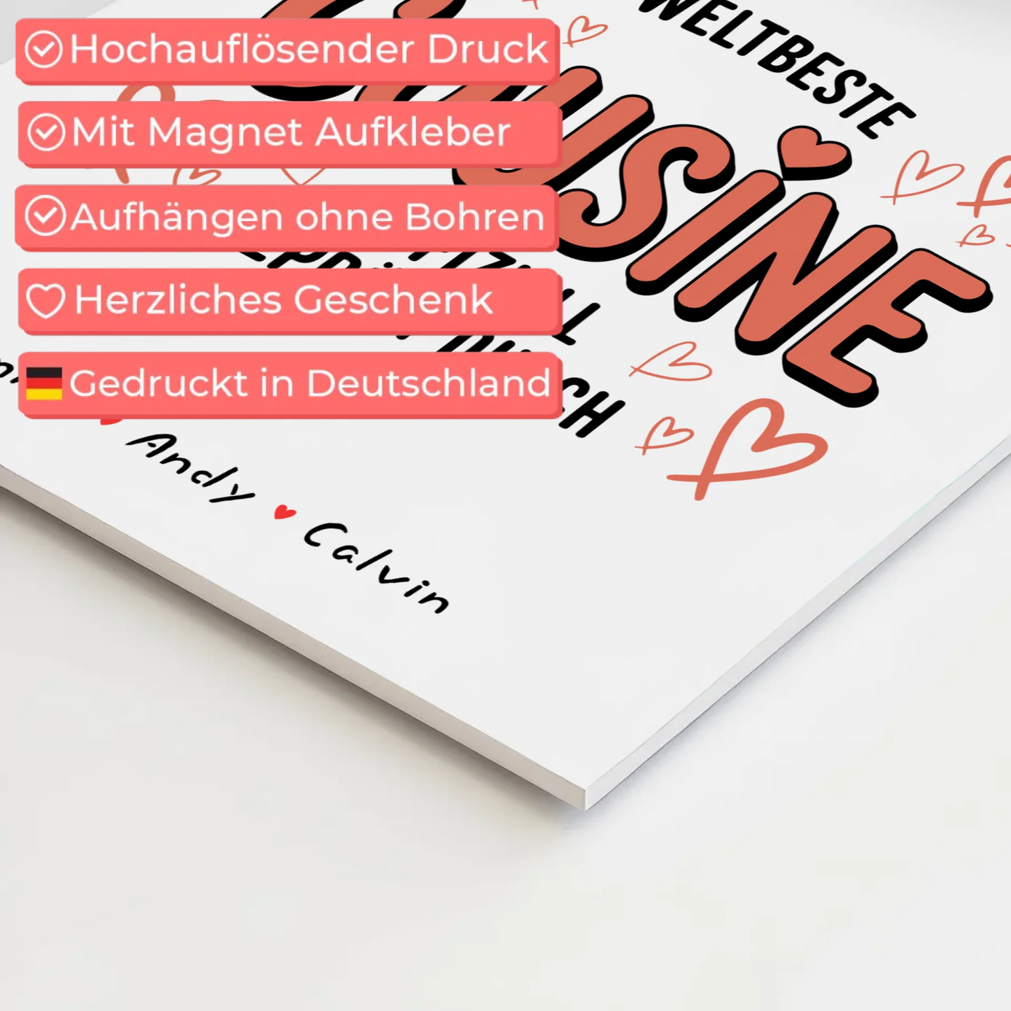 Personalisierte Fotoboard Poster Magnetisch für Cousine mit Weltbeste Cousine Fotocollage Offiziell Geprüft Durch 10