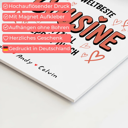 Personalisierte Fotoboard Poster Magnetisch für Cousine mit Weltbeste Cousine Fotocollage Offiziell Geprüft Durch 10