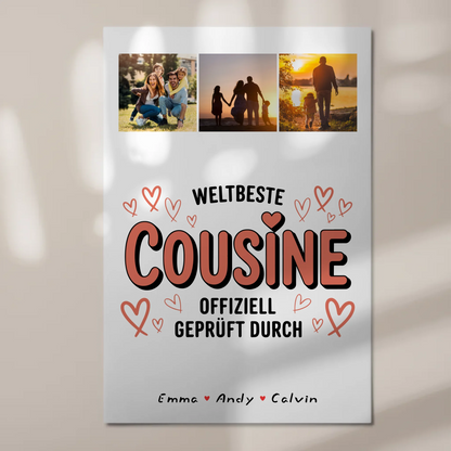 Personalisierte Fotoboard Poster Magnetisch für Cousine mit Weltbeste Cousine Fotocollage Offiziell Geprüft Durch