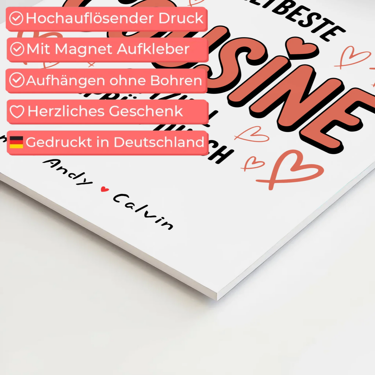 Personalisierte Fotoboard Poster Magnetisch für Cousine mit Weltbeste Cousine Fotocollage Offiziell Geprüft Durch