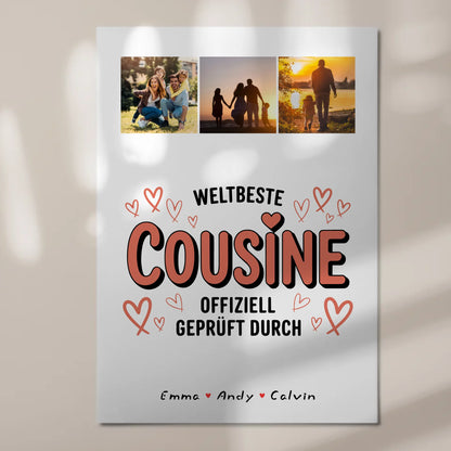 Personalisierte Fotoboard Poster Magnetisch für Cousine mit Weltbeste Cousine Fotocollage Offiziell Geprüft Durch