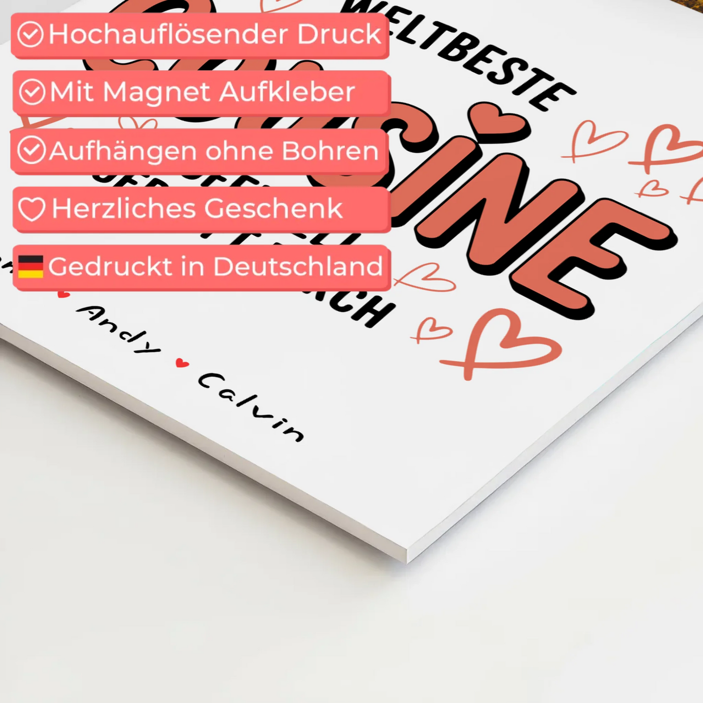 Personalisierte Fotoboard Poster Magnetisch für Cousine mit Weltbeste Cousine Fotocollage Offiziell Geprüft Durch