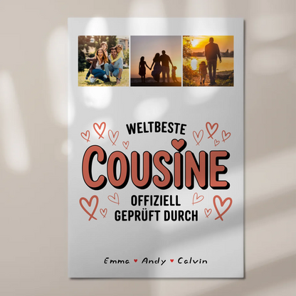Personalisierte Fotoboard Poster Magnetisch für Cousine mit Weltbeste Cousine Fotocollage Offiziell Geprüft Durch