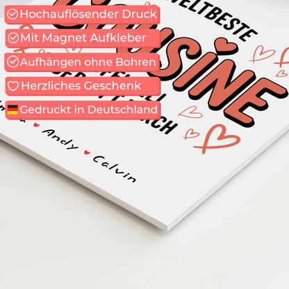 Personalisierte Fotoboard Poster Magnetisch für Cousine mit Weltbeste Cousine Fotocollage Offiziell Geprüft Durch