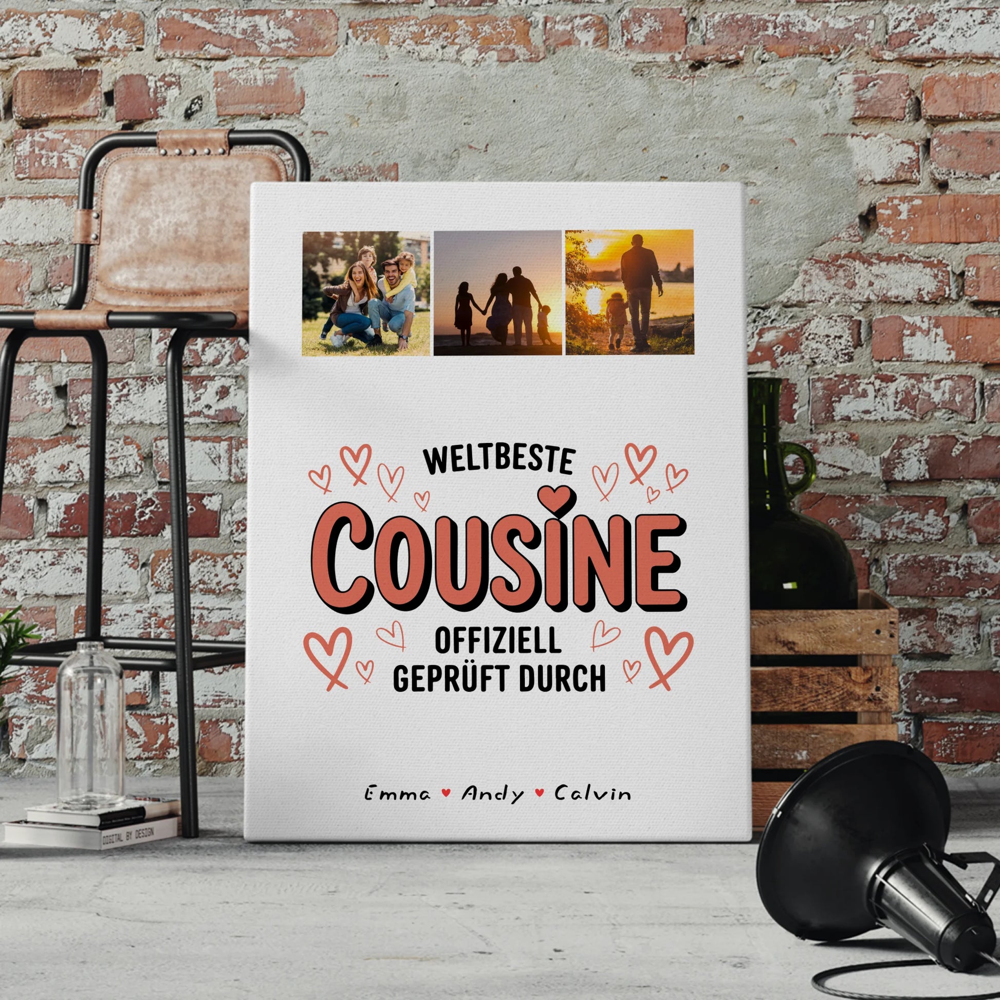 Leinwand Bild für Cousine mit Fotocollage Weltbeste Cousine Offiziell Geprüft Durch 4