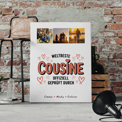 Leinwand Bild für Cousine mit Fotocollage Weltbeste Cousine Offiziell Geprüft Durch 4