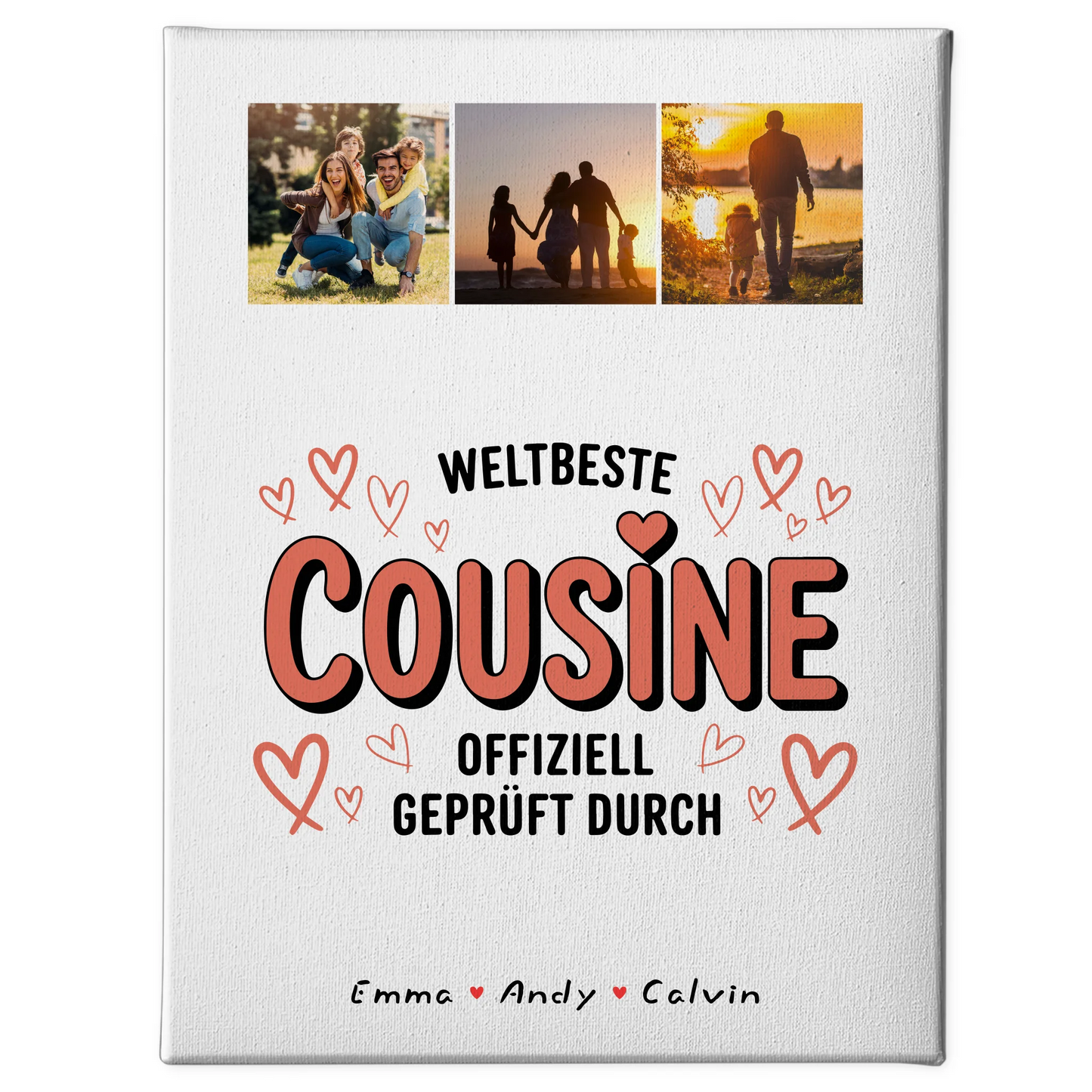 Leinwand Bild für Cousine mit Fotocollage Weltbeste Cousine Offiziell Geprüft Durch 1
