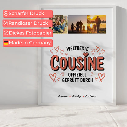 Personalisierbares Poster Cousine Fotocollage Weltbeste Cousine Offiziell Geprüft Durch Geschenk