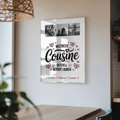 Personalisierte Geschenke mit Foto Acrylglas Geschenk Fotocollage für die Weltbeste Cousine Offiziell Geprüft Durch 4