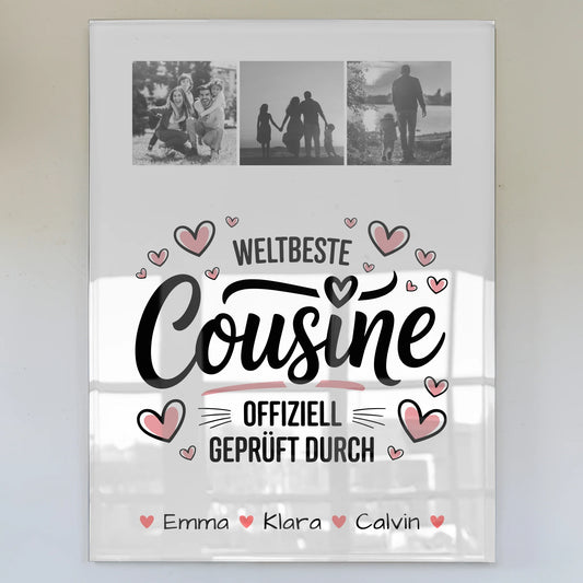 Personalisierte Geschenke mit Foto Acrylglas Geschenk Fotocollage für die Weltbeste Cousine Offiziell Geprüft Durch 1