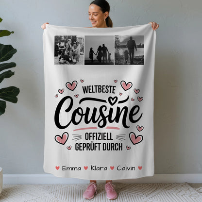Kuscheldecke Mit Namen Geschenk Fotocollage Cousine Weltbeste Cousine Offiziell Geprüft Durch 1