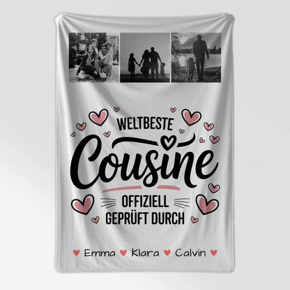 Kuscheldecke Mit Namen Geschenk Fotocollage Cousine Weltbeste Cousine Offiziell Geprüft Durch 7