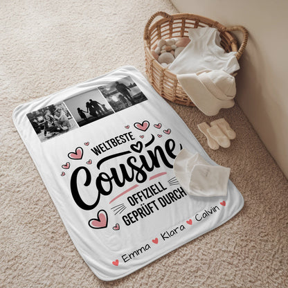 Kuscheldecke Mit Namen Geschenk Fotocollage Cousine Weltbeste Cousine Offiziell Geprüft Durch 2