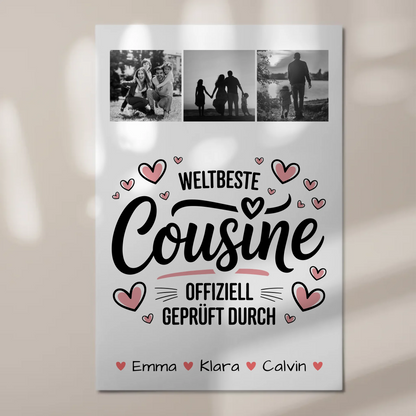 Magnetposter Fotoboard Geschenk Fotocollage Cousine Weltbeste Cousine Offiziell Geprüft Durch 1