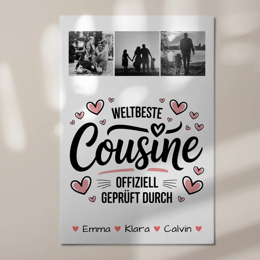 Magnetposter Fotoboard Geschenk Fotocollage Cousine Weltbeste Cousine Offiziell Geprüft Durch 1