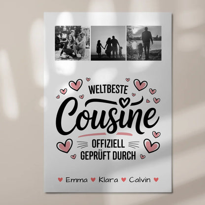 Magnetposter Fotoboard Geschenk Fotocollage Cousine Weltbeste Cousine Offiziell Geprüft Durch