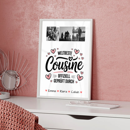Karten Poster Personalisiert Geschenk Fotocollage Cousine Weltbeste Cousine Offiziell Geprüft Durch