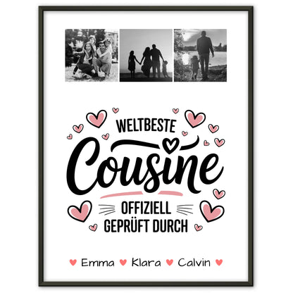 Karten Poster Personalisiert Geschenk Fotocollage Cousine Weltbeste Cousine Offiziell Geprüft Durch