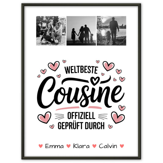 Karten Poster Personalisiert Geschenk Fotocollage Cousine Weltbeste Cousine Offiziell Geprüft Durch