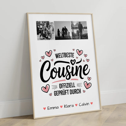 Karten Poster Personalisiert Geschenk Fotocollage Cousine Weltbeste Cousine Offiziell Geprüft Durch