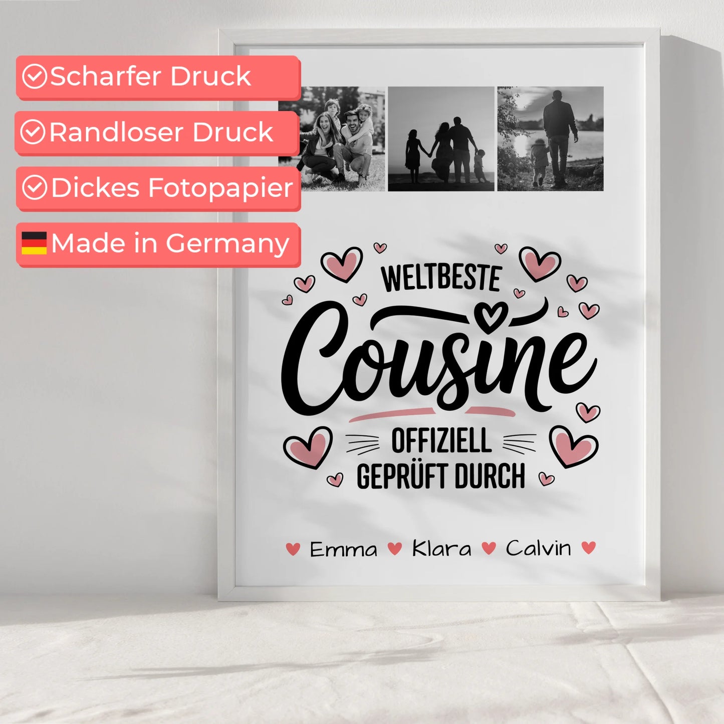 Karten Poster Personalisiert Geschenk Fotocollage Cousine Weltbeste Cousine Offiziell Geprüft Durch