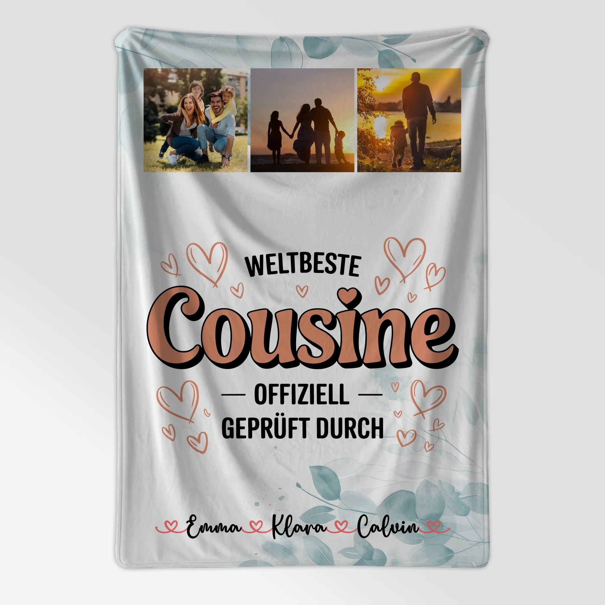 Personalisierte Namensdecke mit Fotocollage für die Weltbeste Cousine Offiziell Geprüft Durch 7