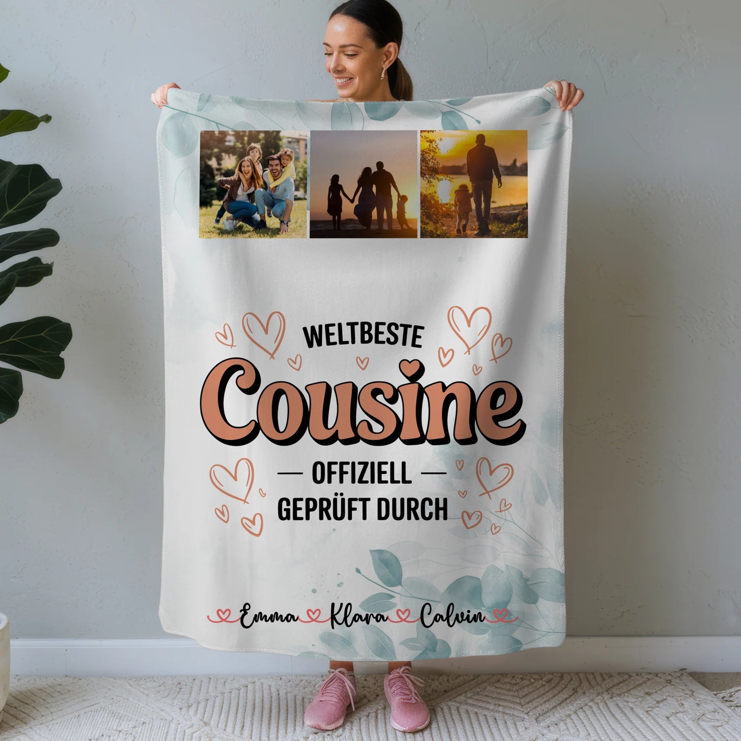 Personalisierte Namensdecke mit Fotocollage für die Weltbeste Cousine Offiziell Geprüft Durch 1