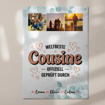Magnetposter Fotoboard Fotocollage Cousine Weltbeste Cousine Offiziell Geprüft Durch