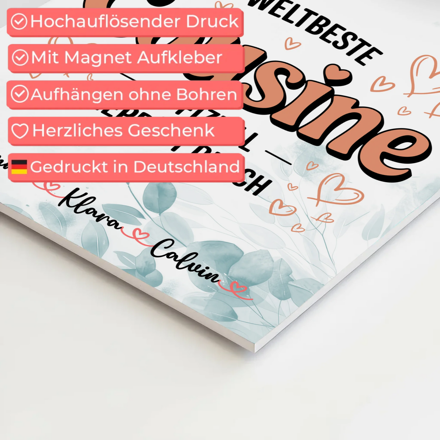 Magnetposter Fotoboard Fotocollage Cousine Weltbeste Cousine Offiziell Geprüft Durch