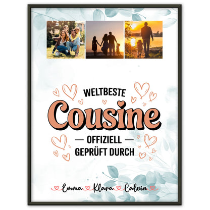 Wandbild Fotocollage für die Weltbeste Cousine Offiziell Geprüft Durch