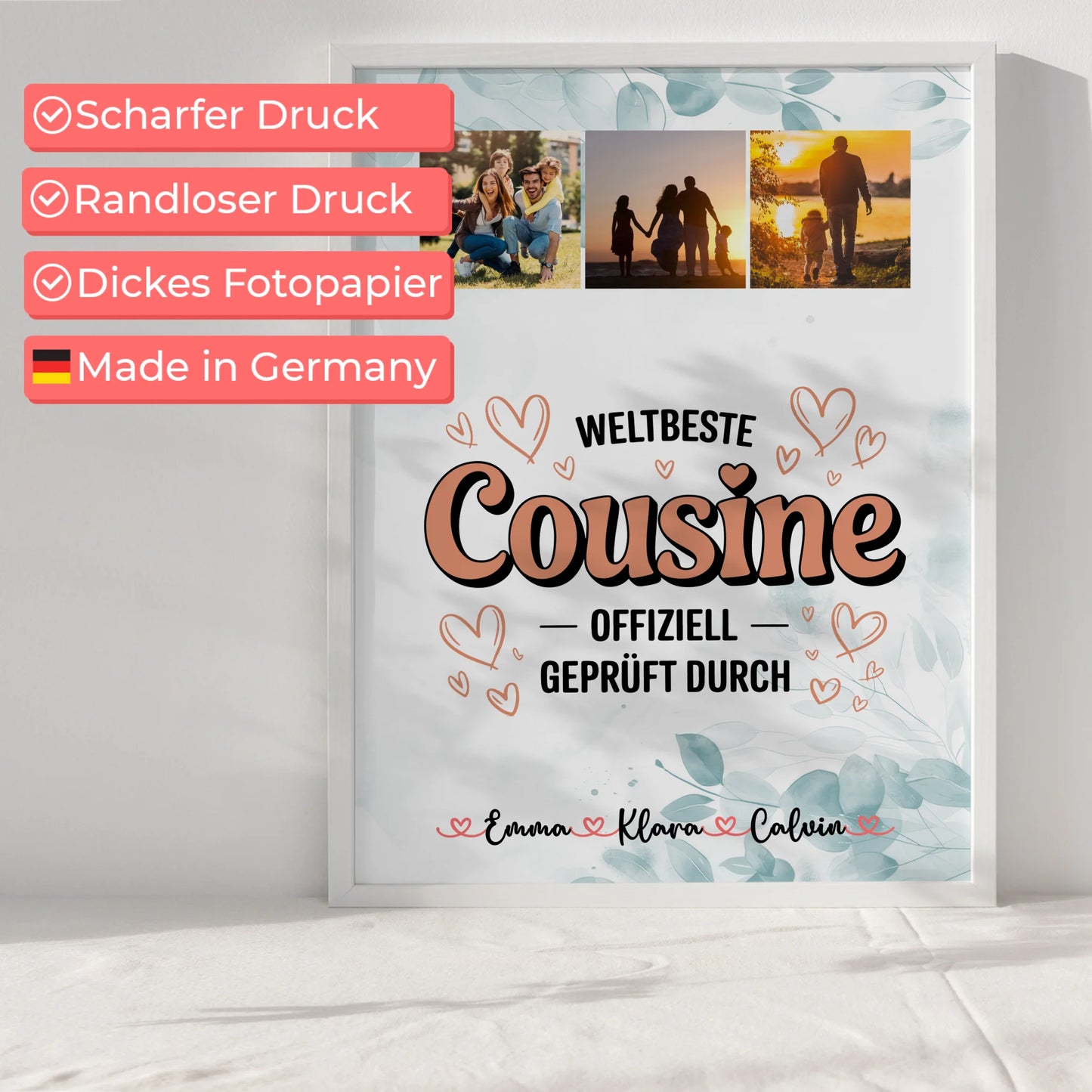 Wandbild Fotocollage für die Weltbeste Cousine Offiziell Geprüft Durch