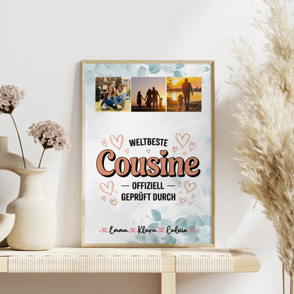 Wandbild Fotocollage für die Weltbeste Cousine Offiziell Geprüft Durch