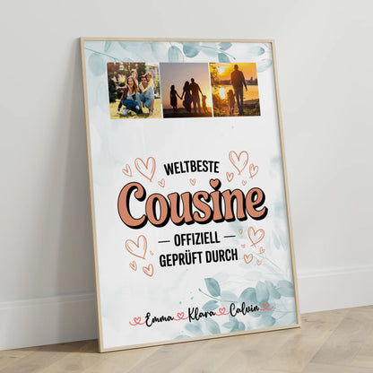 Wandbild Fotocollage für die Weltbeste Cousine Offiziell Geprüft Durch