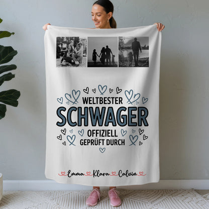Personalisierte Namensdecke Geschenk Fotocollage Schwager Weltbester Schwager Offiziell Geprüft Durch 1