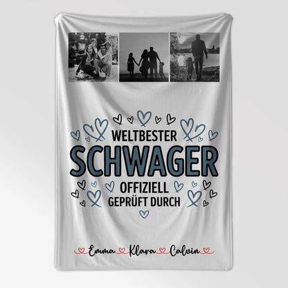 Personalisierte Namensdecke Geschenk Fotocollage Schwager Weltbester Schwager Offiziell Geprüft Durch 7