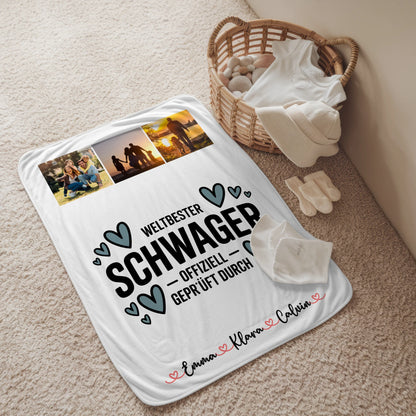 Personalisierte Kuscheldecke Mit Namen Fotocollage Schwager Weltbester Schwager Offiziell Geprüft Durch 2