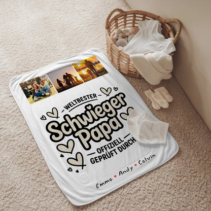 Namensdecke Schwiegerpapa Fotocollage Weltbester Schwiegerpapa Offiziell Geprüft Durch 2