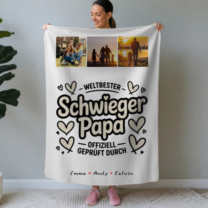 Namensdecke Schwiegerpapa Fotocollage Weltbester Schwiegerpapa Offiziell Geprüft Durch 1