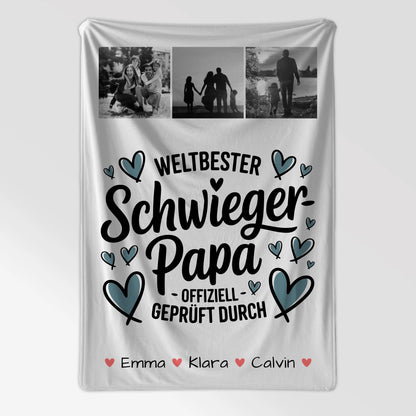 Personalisierte Decke Mit Namen Geschenk Fotocollage Schwiegerpapa Weltbester Schwiegerpapa Offiziell Geprüft Durch 7