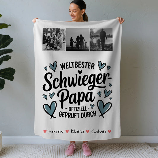 Personalisierte Decke Mit Namen Geschenk Fotocollage Schwiegerpapa Weltbester Schwiegerpapa Offiziell Geprüft Durch 1