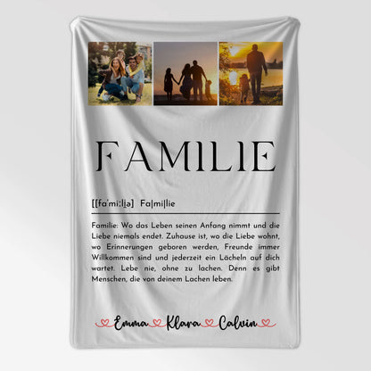 Personalisierte Namensdecke mit Fotocollage Familie und Definition Familie für einzigartige Geschenke 7