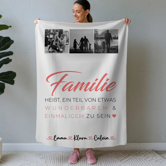 Personalisierte Kuscheldecke Mit Namen Geschenk Fotocollage Familie Familie ist unser kleines Wunder 1