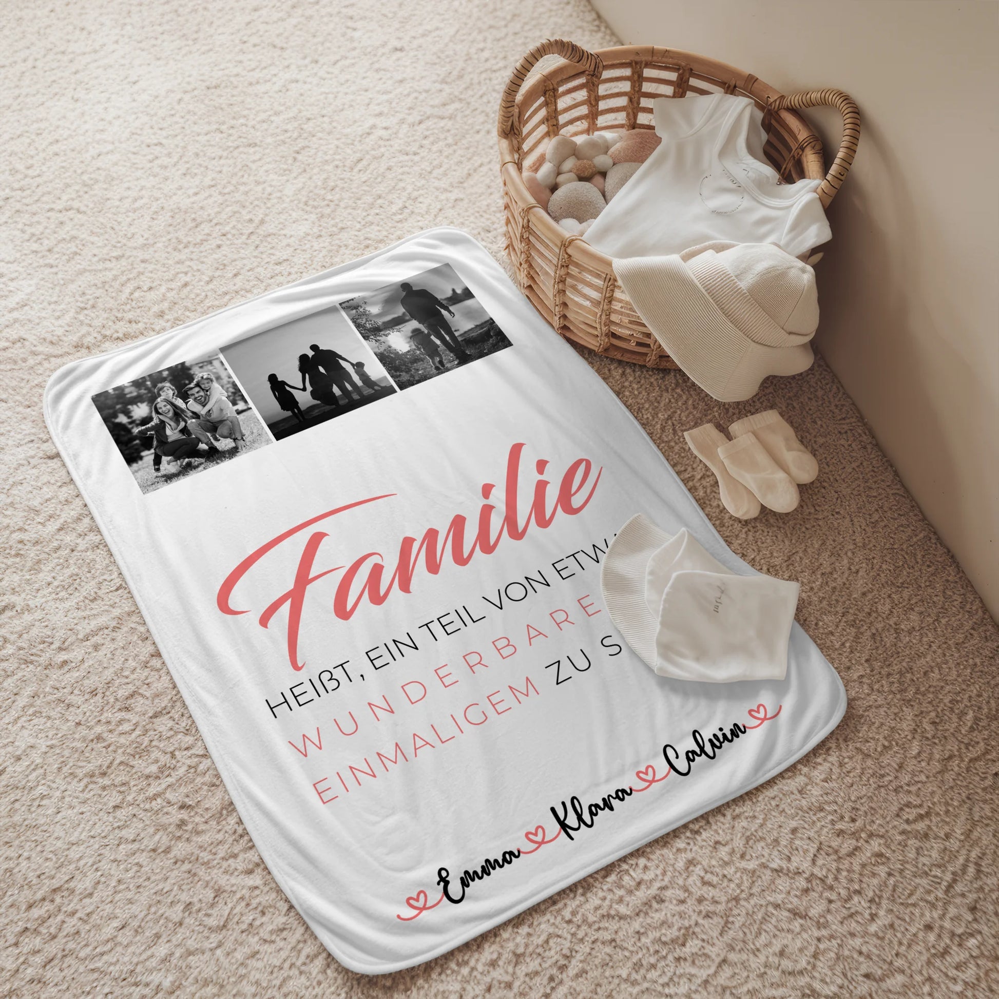 Personalisierte Kuscheldecke Mit Namen Geschenk Fotocollage Familie Familie ist unser kleines Wunder 2
