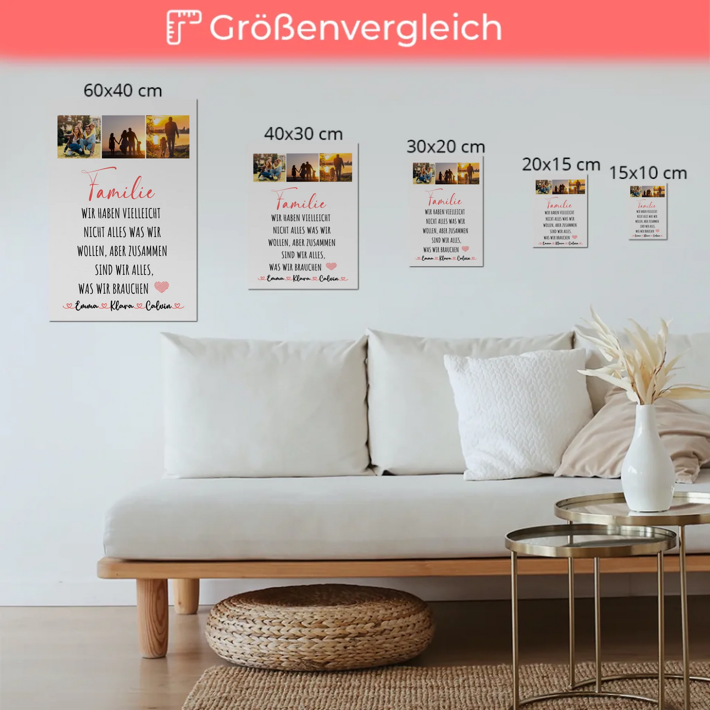 Wandbild Familie Personalisiert mit Fotocollage Familie Wir Sind Alles für dein Zuhause