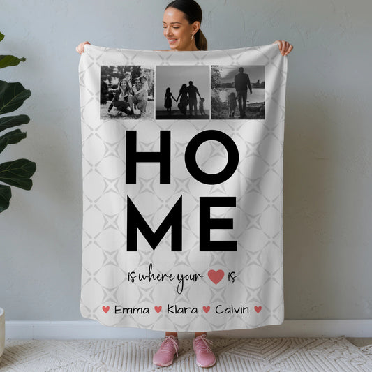 Kuscheldecke Mit Namen Geschenk Fotocollage Familie Home Is Where Your Heart Is Personalisiertes Geschenk 1