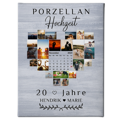 Leinwand mit Kalender 20 Hochzeitstag Geschenk Porzellanhochzeit